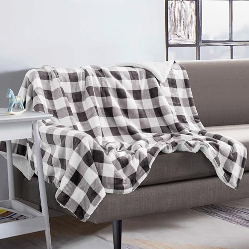 Elegant Comfort Luxury Ultra-Plush Velvet Touch Buffalo Plaid Fleece Throw - Soft, Warm, Cozy Micromink Sherpa-Backing Reversible Blanket for Bed, Sofa and Couch, Buffalo Gray - Image 5