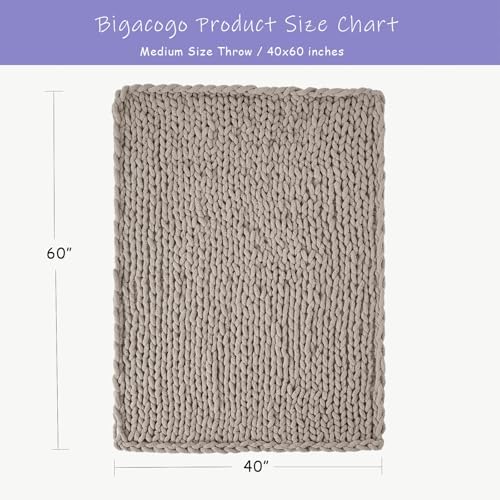 Bigacogo Chunky Knit Throw Blanket for Couch, 40x60 inches, Taupe - Image 2
