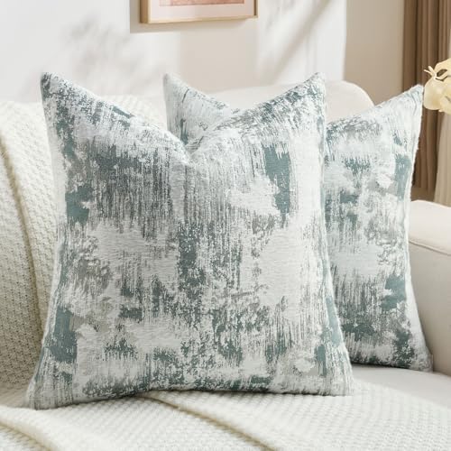 FUTEI Pack of 2 Faux Cashmere Throw Pillow Covers 20x20 Inch, Teal White by FUTEI