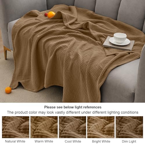 PHF 100% Cotton Muslin Blanket Queen Size 90"x90", 4-Layer Lightweight Gauze Throw, Breathable Cloud-Soft Minimalist Blanket for Bed, Couch, Camping & Baby, Coco Brown, Ideal Gift - Image 6