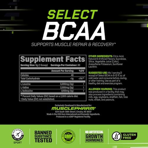 MusclePharm Essentials BCAA Powder, Pre & Post Workout Recovery Drink, Supports Muscle Recovery & Energy, Essential Amino Acids, 30 Serv, Fruit Punch - Image 3