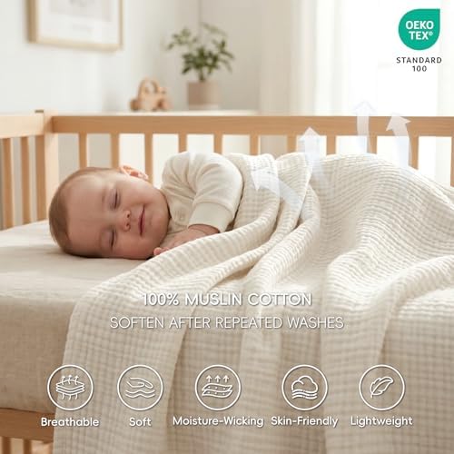 David's Home 100% Cotton Muslin Throw Blanket for College Dorm, 4-Layer Soft Breathable Lightweight Comfy Cozy Throw Guaze for Hot Sleepers, 3D Bubble Room Decor for Bed, Giftable, Brich, 50"x70" - Image 2