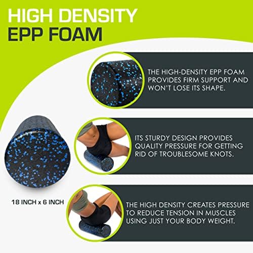 ProsourceFit High Density Foam Rollers 18 - inches long, Firm Full Body Athletic Massage Tool for Back Stretching, Yoga, Pilates, Post Workout Muscle Recuperation, Black/Blue - Image 3