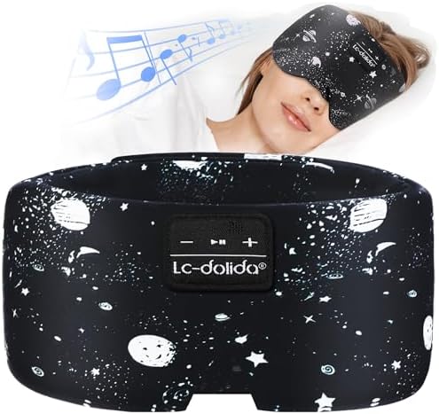 LC-dolida Sleep Mask with Bluetooth Headphones, Extra Large Silk Eye Mask for Sleeping Side Day Sleepers, Sleep Headphones Bluetooth 5.4 for Women Men with Thin Speaker, Blackout, Comfort, Microphone by LC-dolida