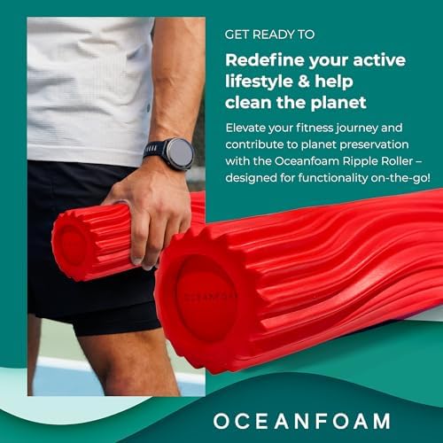 Oceanfoam Ripple Travel Foam Roller (11" x 3.35") Firm Mini Foam Roller for Physical Therapy, Deep Tissue Massage, Back Pain - High Density, Ergonomic Wave Textured - Yoga, Pilates, Exercise (Red) - Image 4