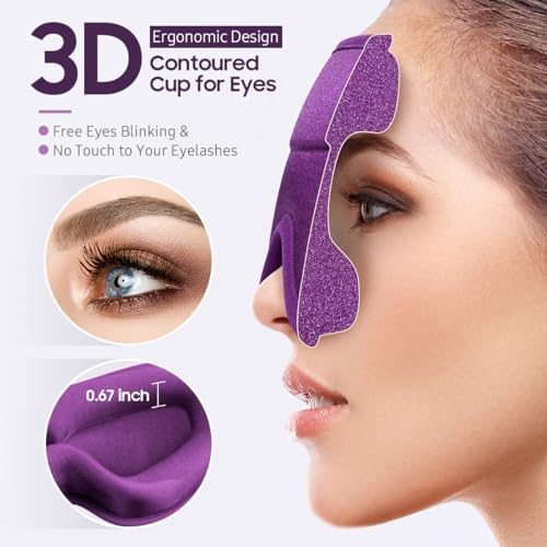 BeHoomi Sleep Mask, 2 Packs Premium Eye Mask for Sleeping, Total Blackout, Superior Soft Comfort, Upgraded 3D Ergonomic Designed Sleeping Mask for Home, Office, Travel, Meditation, Black & Purple - Image 3