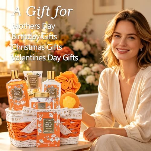 7Pcs Moisturizing Vanilla Spa Bath Gifts Set - Spa Gift Baskets for Women - Image 2