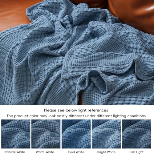PHF Lightweight 100% Cotton Waffle Blanket for Bed, King, Denim Blue - Image 6