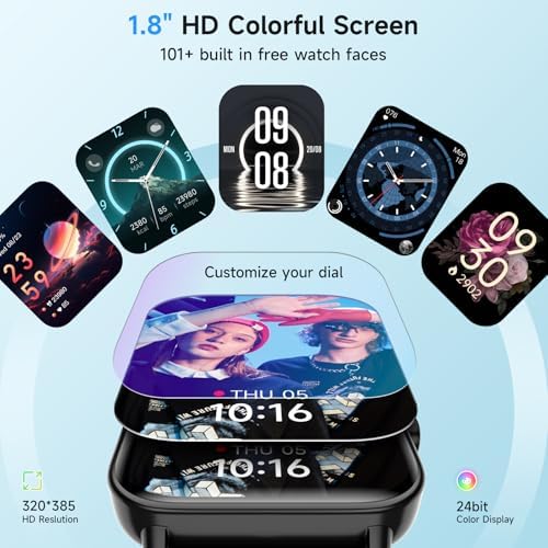 Smart Watches for Men Women, Alexa Built-in, 1.8" Smartwatch with Heart Rate/SpO2/Sleep/Stress, IP68 Waterproof Fitness Tracker with Bluetooth Call (Answer/Make), 101+ Sports Modes, for Android iPhone - Image 6