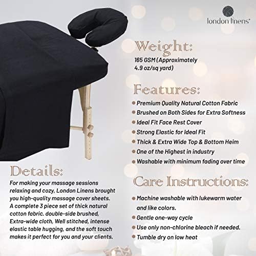 London Linens Extra Thick 3 Piece Massage Table Sheets Set - 100% Natural Cotton Flannel - Includes Massage Table Cover, Fitted Sheet, Face Rest Cover (Exotic Black) - Image 6
