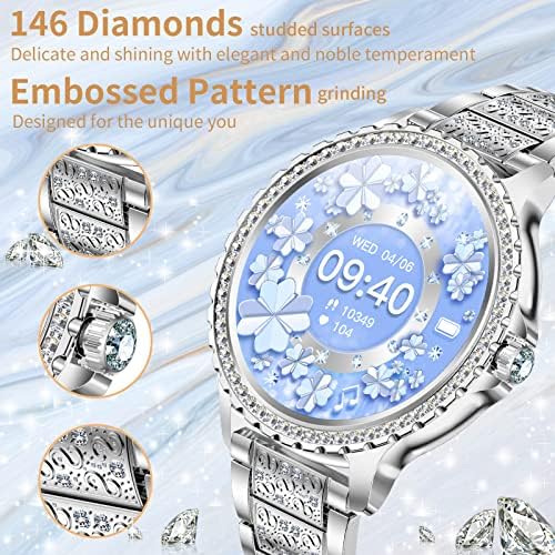 Smart Watch for Women with Diamonds (Answer/Make Call),1.32''Full Screen Smart Watch for Android /iOS,Fitness Tracker with Heart Rate/Blood Oxygen/Sleep Monitor/AI Voice Watches for Women,3 Straps - Image 3
