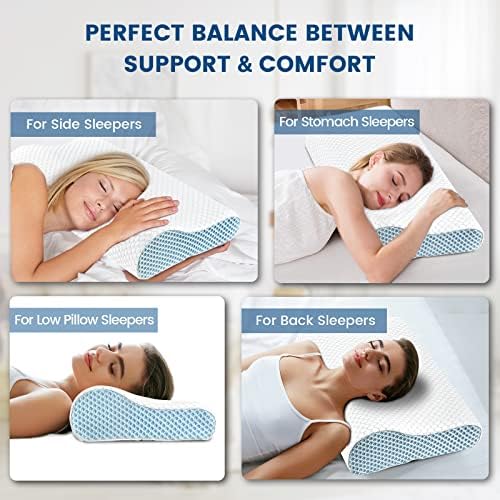 Neck Pillow Contour Memory Foam Pillows for Pain Relief Bed Pillow for Sleeping, Ergonomic Pillow for Neck and Shoulder Pain, Orthopedic Cervical Pillow for Side Back Stomach Sleeper(White&Blue) - Image 6