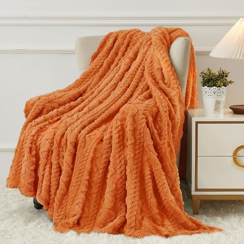 Aganear Fleece Throw Blanket for Bed Couch,Fall Boho Blanket,90"x90" Orange - Image 2