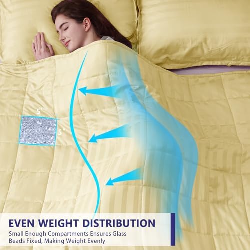 Weighted Blanket for Adults (20 lbs, 60" x 80", Mustard yellow Stripes) Heavy Blanket for Sleeping Perfect for 190-210 lbs, Queen Size Breathable Blanket with Premium Glass Bead, Machine Washable - Image 4