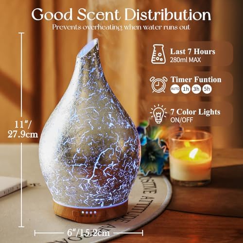 Porseme Essential Oil Diffuser 280ml Handmade Glass Diffuser 7H Runtime - Image 3
