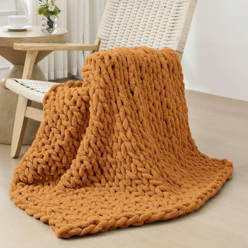 Bigacogo Chunky Knit Throw Blanket for Couch, 40x40 inches, Burnt Orange by Bigacogo