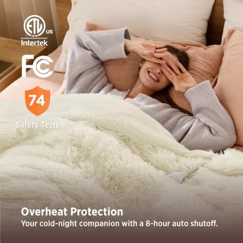 Bedsure Faux Fur Heated Blanket Twin Size, Fast Heating Fluffy Electric Blanket, Heating Blanket Twin Size with 10 Time Settings & 6 Heat Settings, Cozy Gifts for Women Men (62x84 inches, Cream) - Image 5