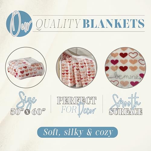 Elegant Comfort Luxury Valentine’s Day Sherpa Throw Blanket Ultra-Soft Cozy Velvet Pink Hearts Fleece Throw-Micromink Sherpa for Her, Wife, Girlfriend, Sherpa Reversible Blanket- Isabella - Image 3