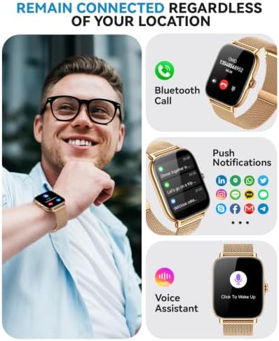 Smart Watch for Women Men- Answer/Make Call, IP68 Waterproof Fitness Tracker with Sleep Monitor,Smartwatch for Andriod iPhone Compatible (Warm Gold Case w/Champagne & Vintage Gold Band, 1.91) - Image 2
