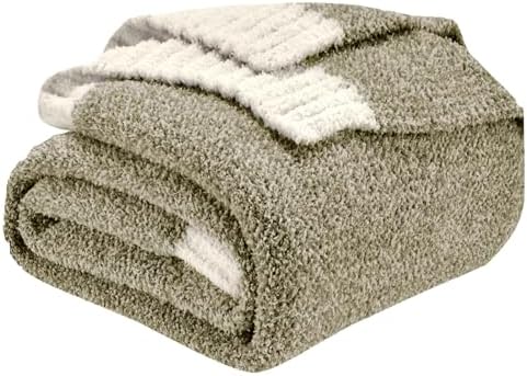 CozeCube Reversible Knitted Throw Blanket,Olive Green White Melange 50"x60" by CozeCube