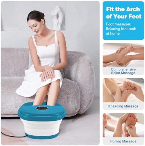 KNQZE Collapsible Foot Spa Bath with Heat & Bubble, Foot Soaking Tub with Timer and Red Light, 16 Rollers & Pumice Stone, Enjoy Warm Water Foot Bath, Gift for Wife and Mom, Blue - Image 5