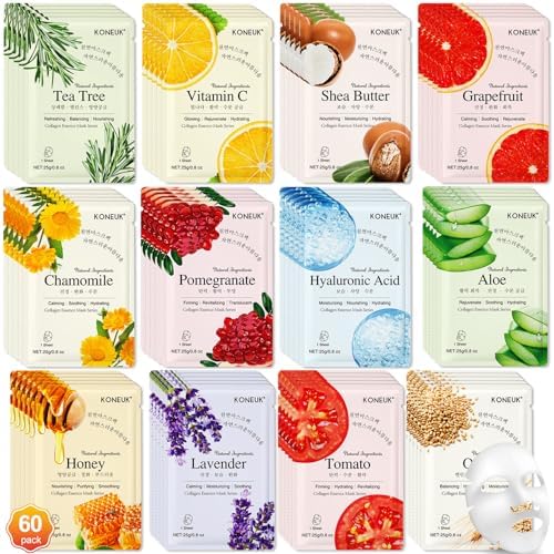 KONEUK 60 Pack Collagen Essence Face Masks Skincare for Women by KONEUK