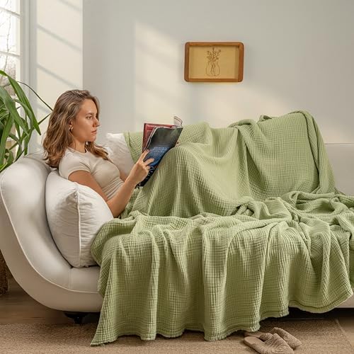 Muslin Blanket - Pure 100% Turkish Cotton Airy Soft Light Versatile Gauze Throw Blanket for Bed, Couch, Sofa (Sage Green, Throw Size (50" x 66" inch)) - Image 3