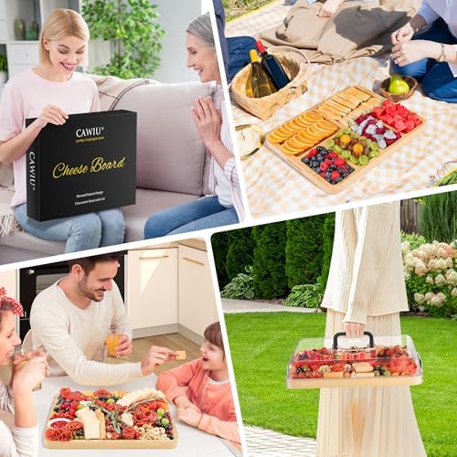 CAWIU Large Charcuterie Board with Lid, Portable Cheese Board & Snack Tray - Image 6