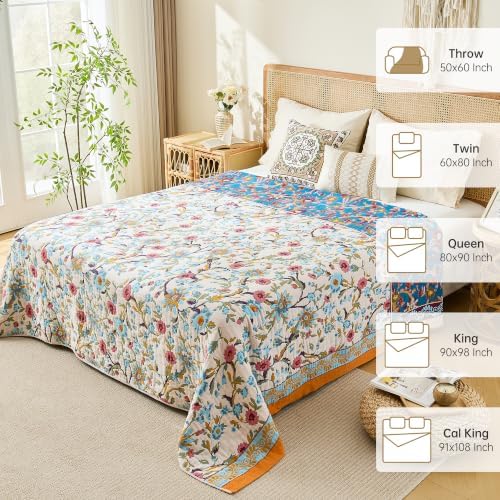 VANJOROY Boho Throw Blanket, 100% Organic Cotton Breathable Skin-Friendly Ultra Soft 50" x 60" Bed Quilt Throw - Floral Rustic Decor Luxury Reversible Blanket for Sofa Couch Chair and Gift, - Image 5