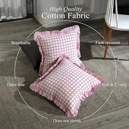 CPC Magenta Pink Hand Block Print 100% Cotton Ruffle Throw Pillow Cover 20x20 inch with Hidden Zipper Decorative for Couch, Bed, Sofa, Farmhouse, Cottagecore Decor Gift Christmas Fall Thanksgiving - Image 3