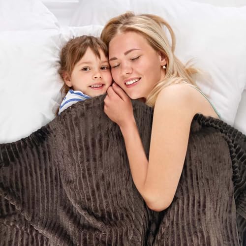 Bnuitland Brown Fleece Throw Blanket for Couch, 300GSM Soft Warm Cozy Fluffy Throw for Adults & Kids, Stripe Pattern 60"x80", All Season Sofa Bed Blanket for Home Decor - Image 5
