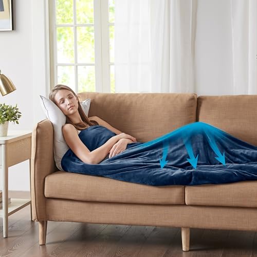Weighted Blanket for Adults 20lbs, Queen Size Soft Cozy Fleece Sherpa Heavy Blankets for Sofa Bed, Dual Sided Comfort, Navy Blue, 60x80 Inch - Image 3