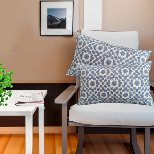 Throw Pillow Cover Embroidered Trellis 12x20 inch Mina Blue Cornflower 30x50cm Decorative Lumbar Pillow Cover Embroidery Cotton Canvas 1pc Della Robbia Blue Cushion Cover - Image 5
