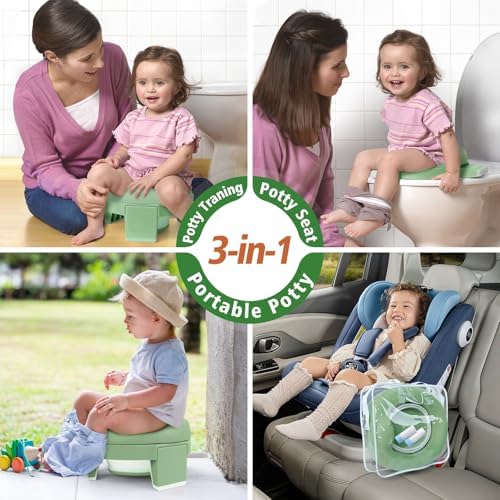 MCGMITT Portable Potty for Kids Travel - Foldable Training Toilet Chair for Toddler Girls with Storage Bags, Potty Training Toilet for Outdoor and Indoor Easy to Clean(Green) - Image 6