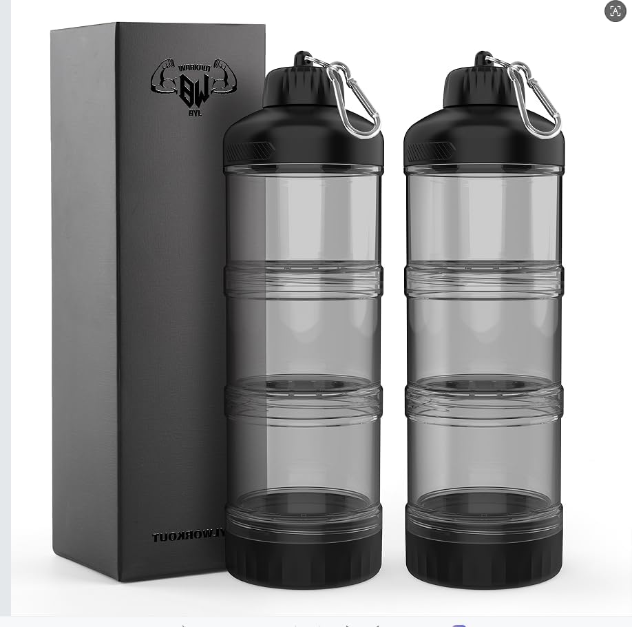 BYLWORKOUT 3-Layer Protein Powder Container with Funnel and Keychain by BYLWORKOUT