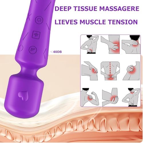 Amoreaux Handheld Massager for Back Muscle Relief – Ergonomic, 21 Modes & 5 Speeds, Ultra-Quiet ≤40dB for Office/Travel, IP65 Waterproof, 90-Min Battery USB-C– Back, Neck, Shoulder, Arm, Foot (Purple) - Image 2