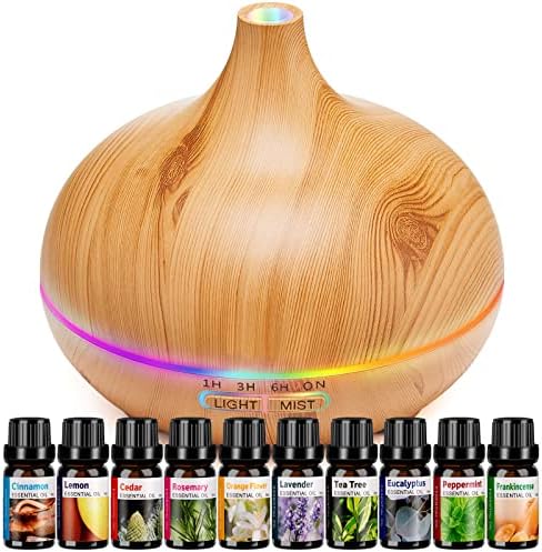 Aroma Diffuser for Essential Oil Large Room,Office Essential Oil Diffusers for Home Kids, Ambient Light Cool Mist humidifier for Bedroom Auto Off with 10 Essential Oils by HealthyLifeStyle