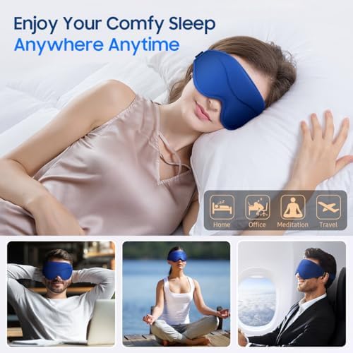 BeHoomi Sleep Mask, Premium Eye Mask for Sleeping, Total Blackout, Superior Soft Comfort, Upgraded 3D Ergonomic Designed Sleeping Mask for Home, Office, Travel, Meditation, Royal Blue - Image 6