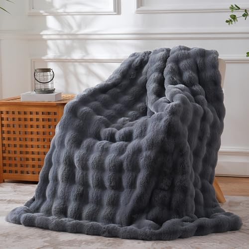 BENVWE Faux Fur Throw Blanket for Couch - Thickened Fluffy Soft Bubble Blanket for Living Room Home Decor - Fathers Day Birthday Gifts for Women Men, Grey, 50" x 60", 1300GSM by BENVWE