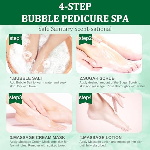 Pedicure Kit Foot Soak Set: Bubble Salt, Sugar Scrub, Massage Mask, Massage Lotion in a Box, 4 Step Foot Spa Kit for Dry Feet,Tired Feet(1 Set Cucumber) - Image 5