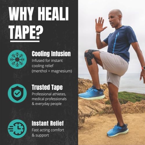 Heali Kinesiology Tape with Magnesium and Menthol, 20 Pcs Precut Strips, K Tape Roll, Knees, Physical Therapy Sports Tape for Muscle and Joint Relief, Water Resistant, Black Inspiration - Image 5