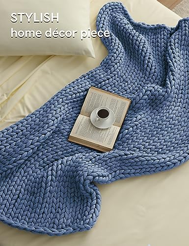 YnM Chunky Throw Blanket, Medium-Weight, Hand Knitted, Skin Friendly, Ventilated and Breathable, Machine Washable, Home Décor Piece for Couch, Sofa and Bed (Cerulean Blue, 50x70 Inch) - Image 2