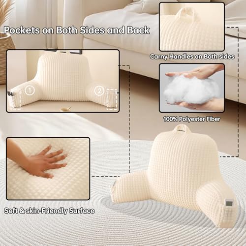 Reading Pillow with Arms for Sitting in Bed,Backrest,White Flannel,M - Image 5