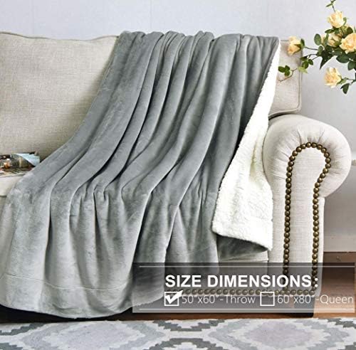 NANPIPER Sherpa Blanket Warm Blankets for Winter Super Soft Fuzzy Flannel Fleece/Wool Like Reversible Velvet Plush Couch Blanket Lightweight(Light Grey Throw Size 50"x60") - Image 2
