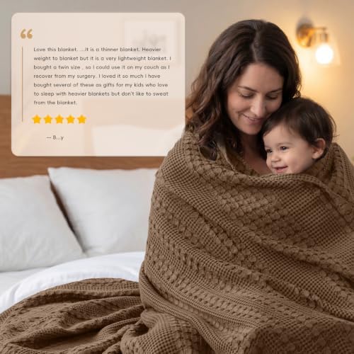 PHF Lightweight 100% Cotton Waffle Blanket for Bed, King, Chocolate - Image 7