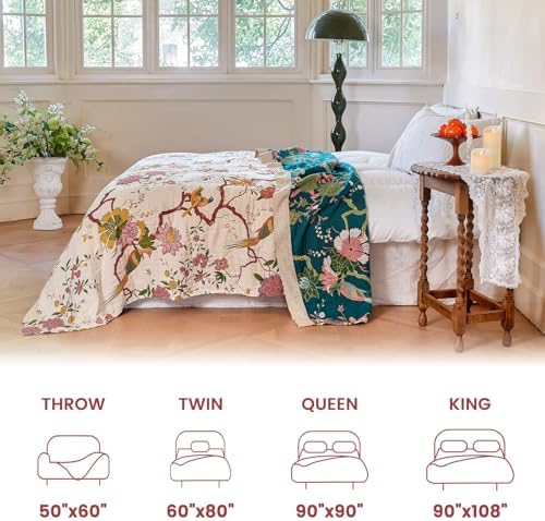 MSGKV Boho Throw Blanket 60"x80" Cotton Chinoiserie Bird Blanket for Couch - Image 5