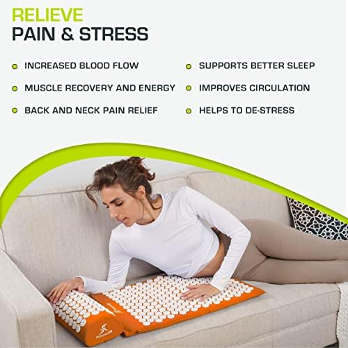 ProsourceFit Acupressure Mat and Pillow Set for Back/Neck Pain Relief and Muscle Relaxation, Orange - Image 4