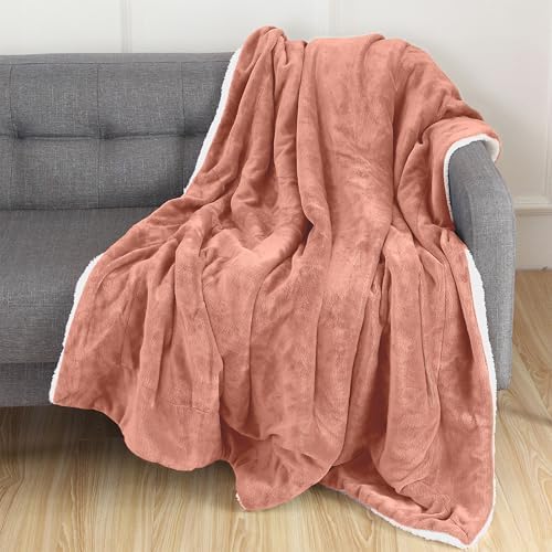 Elegant Comfort Luxury Ultra-Plush Velvet Touch Fleece Throw Soft, Warm, Cozy| Micromink Sherpa-Backing Reversible Blanket for Bed, Sofa and Couch, Solid Coral - Image 2