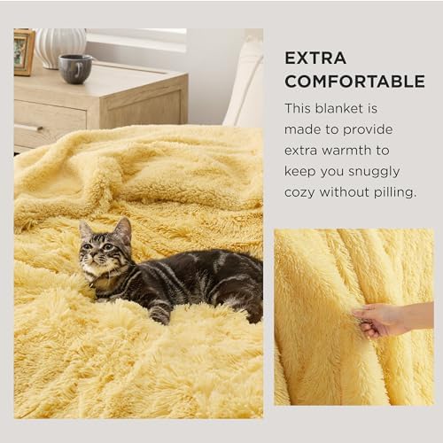 Bedsure Faux Fur Fluffy Fleece Sherpa Blanket Couch Throw Yelllow 50"x60" - Image 3