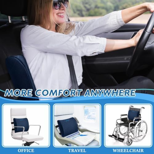 Lumbar Support Pillow for Office Chair, Back Support, Memory Foam, Blue - Image 7